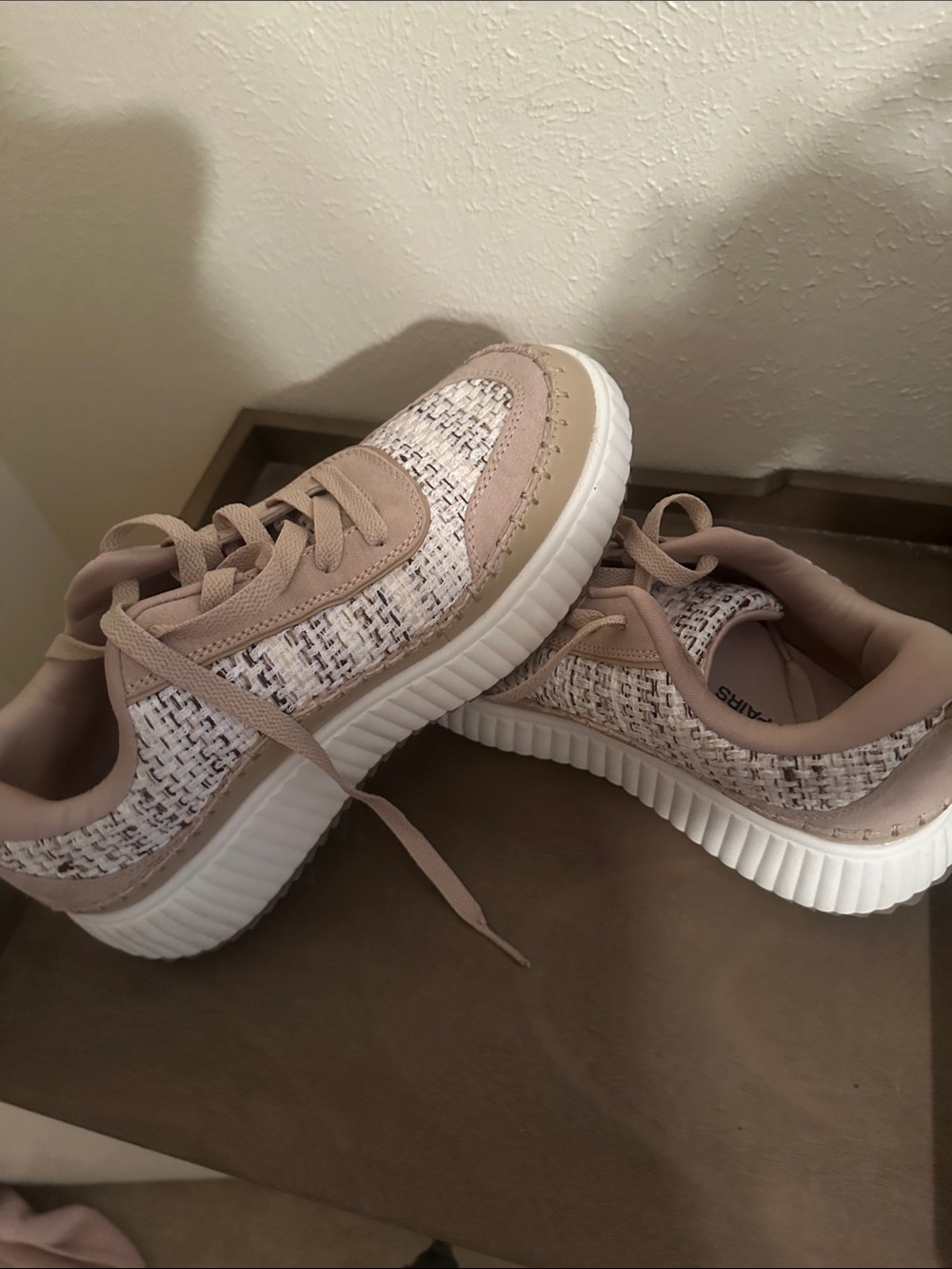 Women’s size 9 Textured Neutral Platform Sneakers - Beige & White